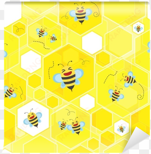 seamless vector background, cute bee on honeycomb background - illustration