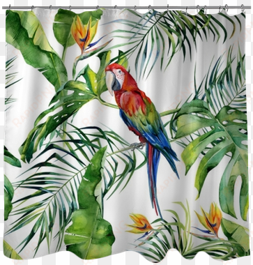 seamless watercolor illustration of tropical leaves, - macaw