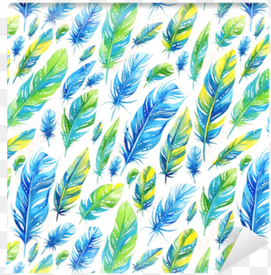 seamless watercolor pattern with blue and green feathers - feather