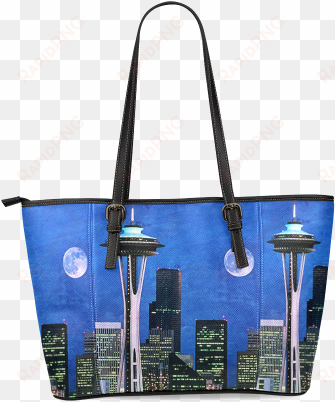 seattle space needle watercolor leather tote bag/large - vaarungal munneralam