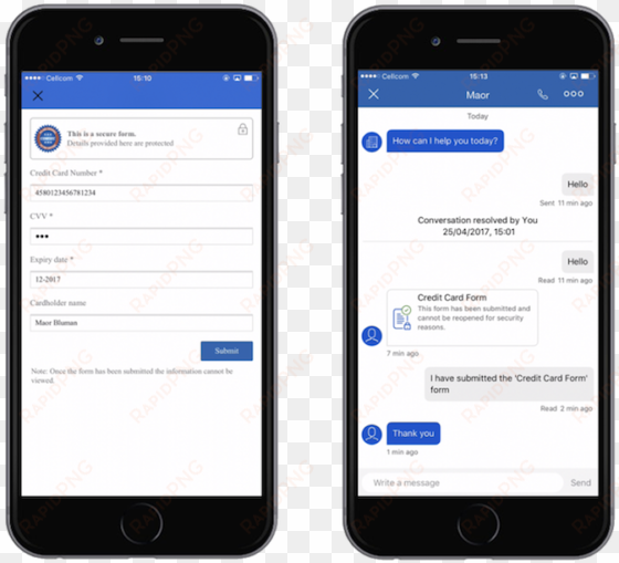 secure form for mobile app messaging - call now cta facebook