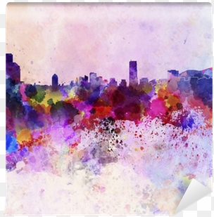 seoul skyline in watercolor background wall mural • - seoul skyline png