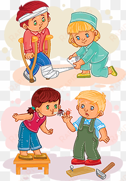 set icons little boy sick and compassionate girl, fever, - compassionate clip art