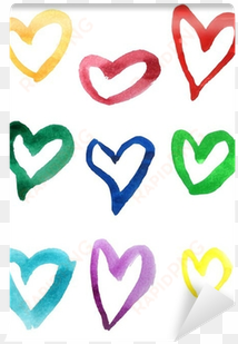 Set Of Colorful Hand Drawn Watercolor Hearts Wall Mural - Watercolor Painting transparent png image