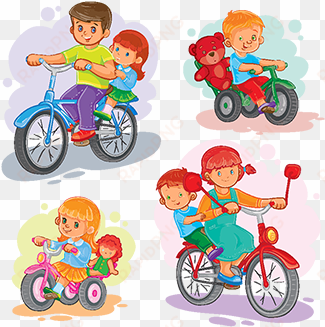 set of vector icons small children on bicycles, baby, - icon