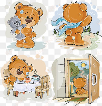 set vector clip art illustrations of bored teddy bears - dibujo de osito triste