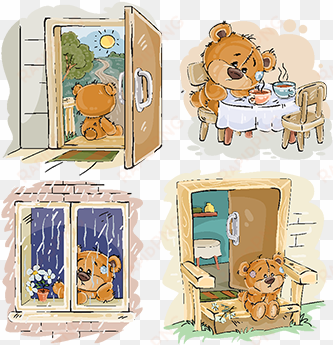 set vector clip art illustrations of bored teddy bears - libro que aburrimiento ositos