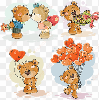 set vector clip art illustrations of enamored teddy - teddy bear holding balloons