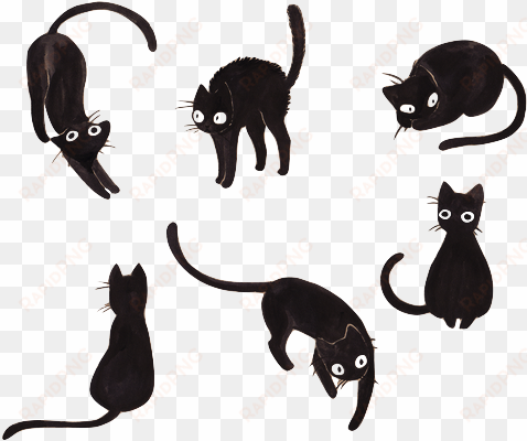 shadow cats watercolor png - black cat drawing cute