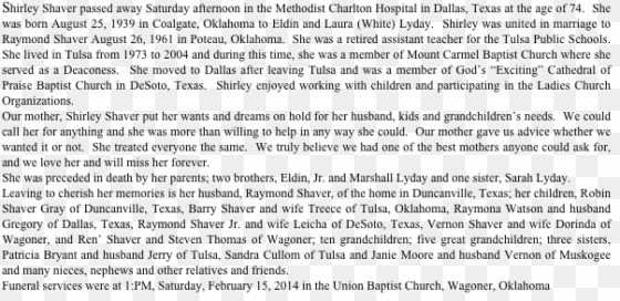 shirley shaver passed away saturday afternoon in the - have a dream le texte
