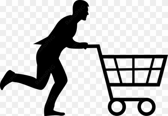 shopping, cart, man, woman, running, run, buy, store - shopping cart silhouette png