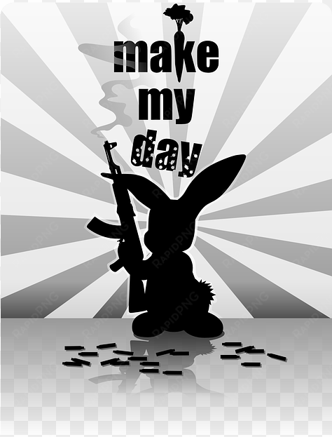 silhouette, cartoon, bunny, easter, gun, machine - bunny with machine gun