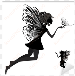 silhouette of a fairy with butterfly wall mural • pixers® - fairy clip art black and white