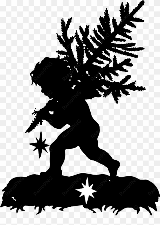 silhouette of angel carrying a christmas tree - wallpaper