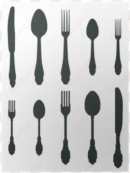 silhouettes of spoon, fork and knife-vector poster - fork