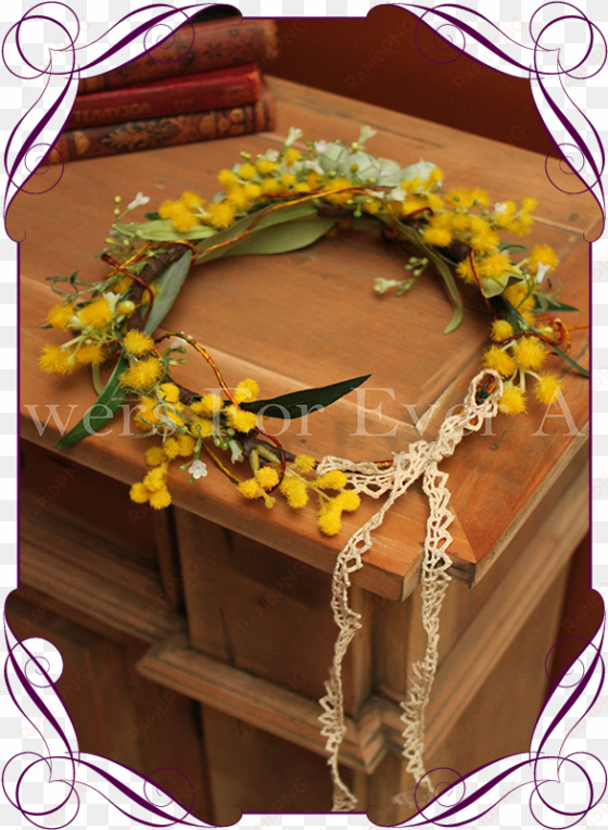 silk australian native wattle and berry flower crown, - fake flower cake decorations
