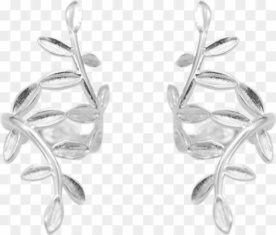 silver no hole earrings cartilage laurel leaves branches - earrings