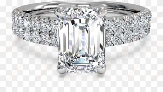similar to the asscher cut, an emerald cut diamond - double french-set band engagement ring - in platinum