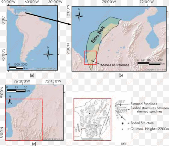 sinú belt in relation to abibe las palomas area - map