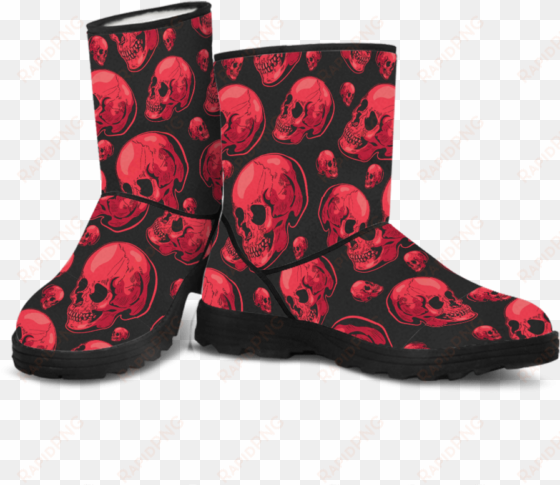 skull obsession red skull faux fur boots - gardening shoes