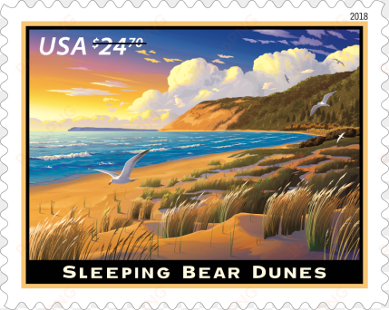 sleeping bear dunes to be featured on postage stamp - sleeping bear dunes stamp