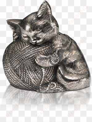 sleeping kitty urn with yarn ball - sleeping kitty urn with yarn ball - silver
