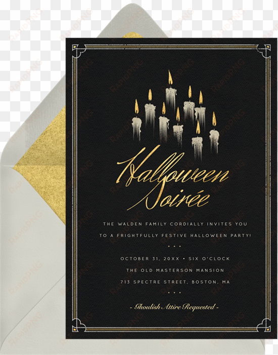sleepy hollow greenvelope flickering flame invitations - calligraphy