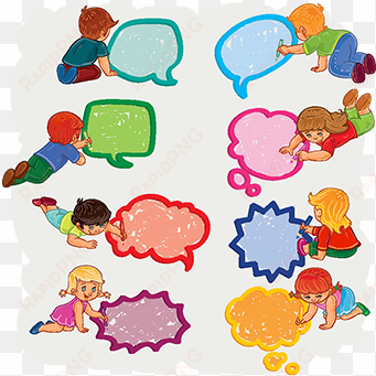 small boys and girls draw a speech bubbles, baby, little, - drawing