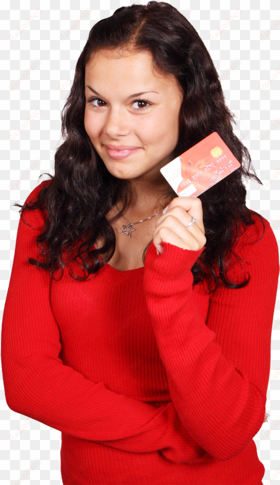 smiling girl holding credit card png image - girl credit card png