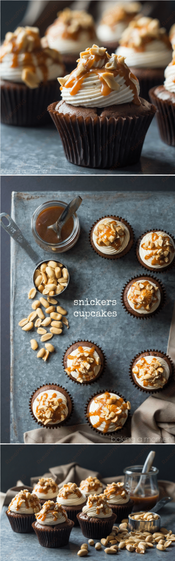 snickers cupcakes- best ever chocolate cupcake, topped - cupcake