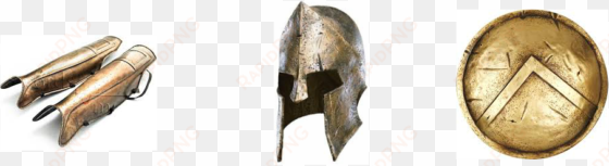 spartan shield used for defense and spartan helmet - bronze sculpture