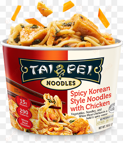 spicy korean style noodles with chicken-pail - tai pei beef & broccoli - 14 oz box