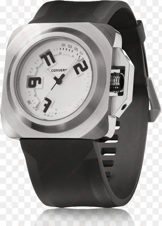 Stainless Steel Screw In Back Case, Crown Protection - Converse Overtime White Dial Black Silicone Strap Quartz transparent png image