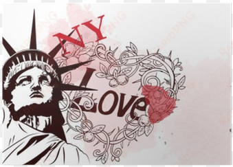 statue of liberty and love ny doodle on watercolor - statue of liberty