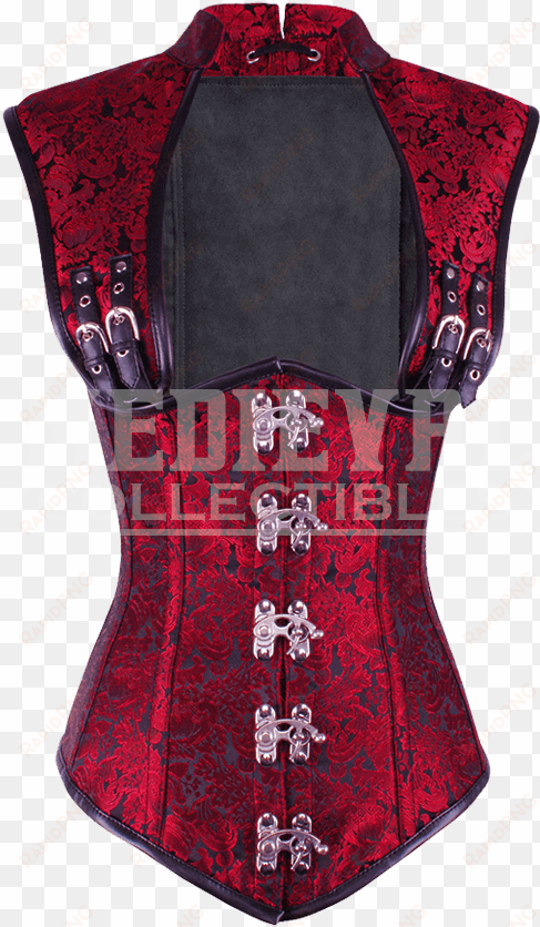 steampunk red brocade underbust corset - vest