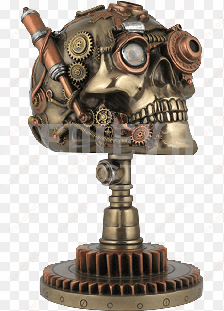 steampunk skull on gear stand - zeckos bronze / copper finished steampunk skull statue