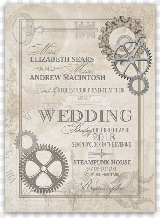 steampunk wedding vintage industrial chic invitations - mechanical engineer wedding invitation