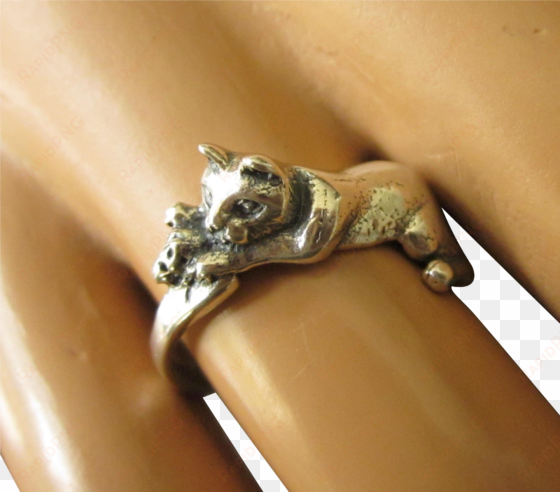 sterling cat with ball of yarn ring, size - jaguar
