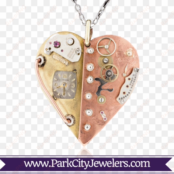 sterling silver, copper geared steampunk heart necklace - peridot and diamond halo ring