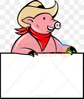 stock illustration of cartoon rendition of pig cowboy - pigs holding blank paper