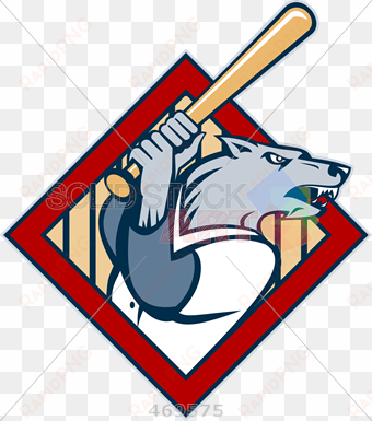 stock illustration of cartoon rendition of wolf holding - baseball bat