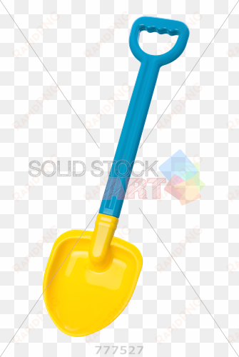 stock photo of blue and yellow toy beach shovel isolated - beach toy transparent background