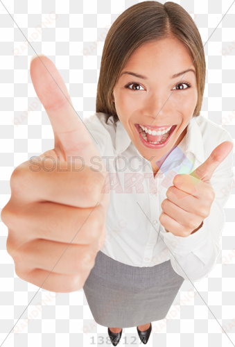 stock photo of happy asian brunette businesswoman flashing - sign