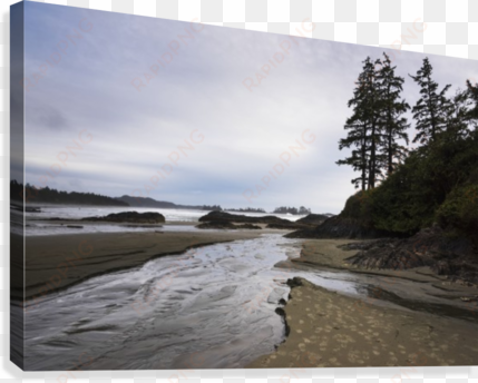 stream of water flowing on the beach from the ocean - printscapes wall art: 36" x 24" canvas print with black