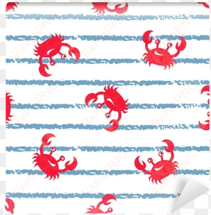 striped seamless pattern with cute watercolor crabs - watercolor painting