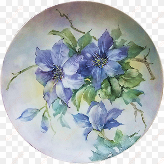 stunning bavaria 1900's hand 'rhapsody lavender clemantis' - painting
