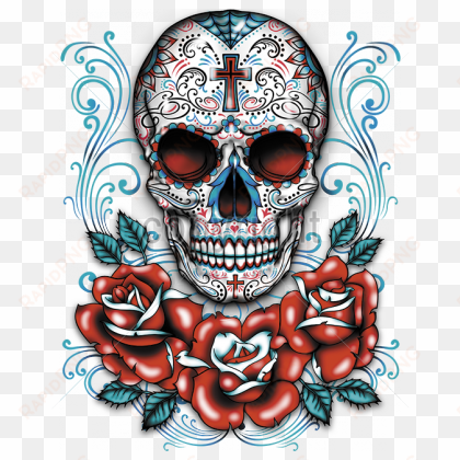 Sugar Skull With Red Roses transparent png image