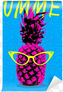 summer design of pineapple with hipster glasses wall - art print: cienpies' summer pineapple design with color