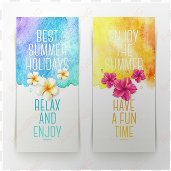 Summer Holidays Watercolor Banners With Tropical Flowers - Летние Иллюстрации transparent png image