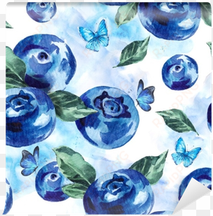 summer watercolor blueberries seamless background wall - watercolor painting
